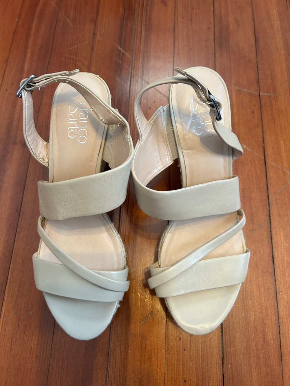 Franco Sarto Espadrille Wedge Sandals Size 10 Cream Ankle Strap Platform Summer